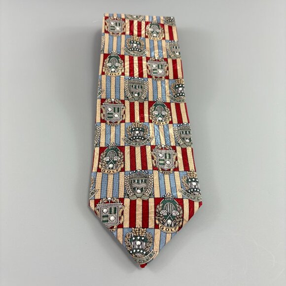 Corporate Casual Van Heusen Maroon / Tan Golf Club Crests Men's Tie 4" x 58" VTG - Picture 1 of 5